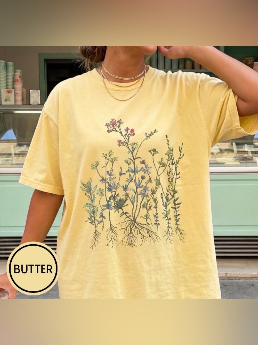 Wildflower Botanical Graphic Tee, Retro Cottagecore Comfort Colors T-Shirt